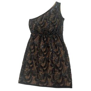 VINCE CAMUTO  Black Sequined One-shoulder Sleeveless Mini Cocktail Dress  Size 6